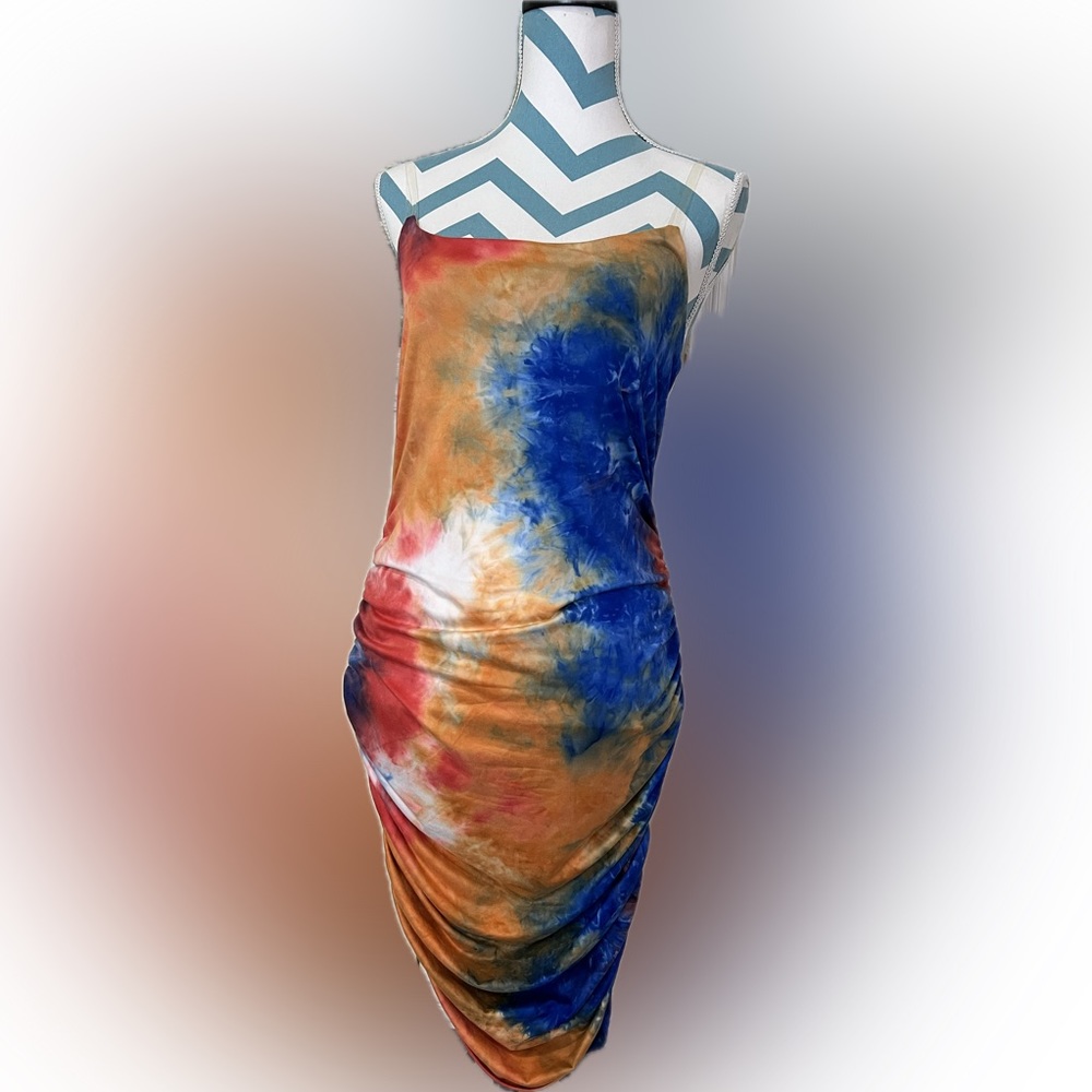 Madrag Super Stretchy Bodycon Tie Dye Dress with Clear Straps Large Festival